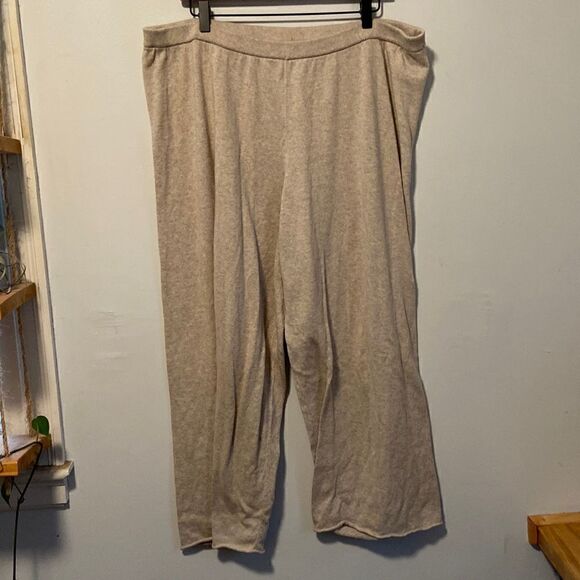 Eileen Fisher Oatmeal Stretch Jersey Knit Wide Leg Pants Size Large - Picture 1 of 8